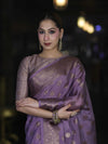 Banarasee Handwoven Georgette Saree With Antique Zari Buta Design & Floral Border-Mauve