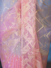 Banarasee Dual Color Organza Saree With Zari Jaal Design-Peachy Pink & Silver