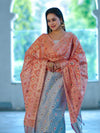Banarasee Cotton Silk Zari Work Salwar Kameez Fabric With Jaal Design Dupatta Set-Pastel Blue & Dark Peach