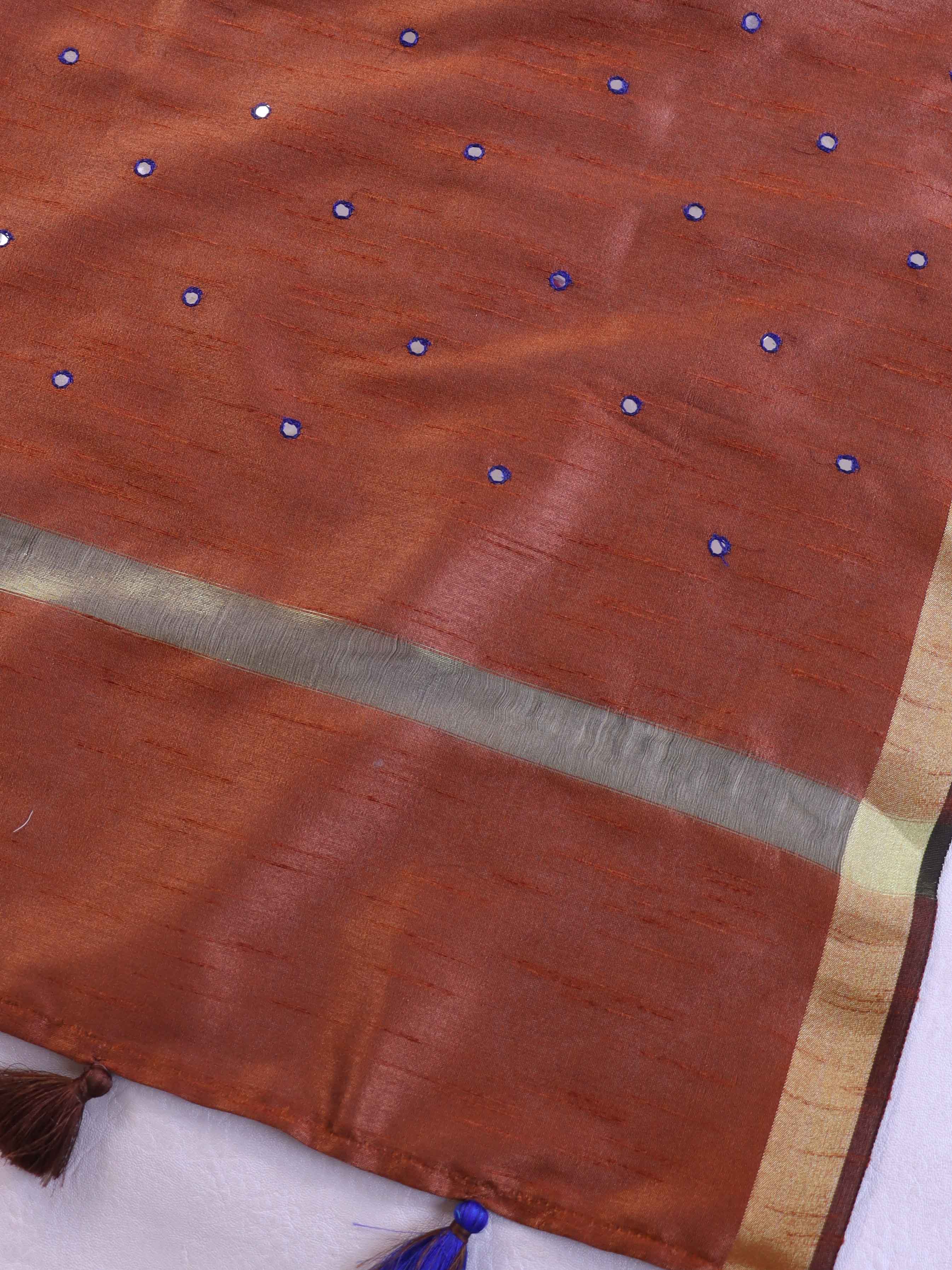 Banarasee Art Silk Dupatta With Hand-Embroidered Motifs-Brown