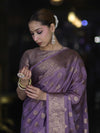 Banarasee Handwoven Georgette Saree With Antique Zari Buta Design & Floral Border-Mauve