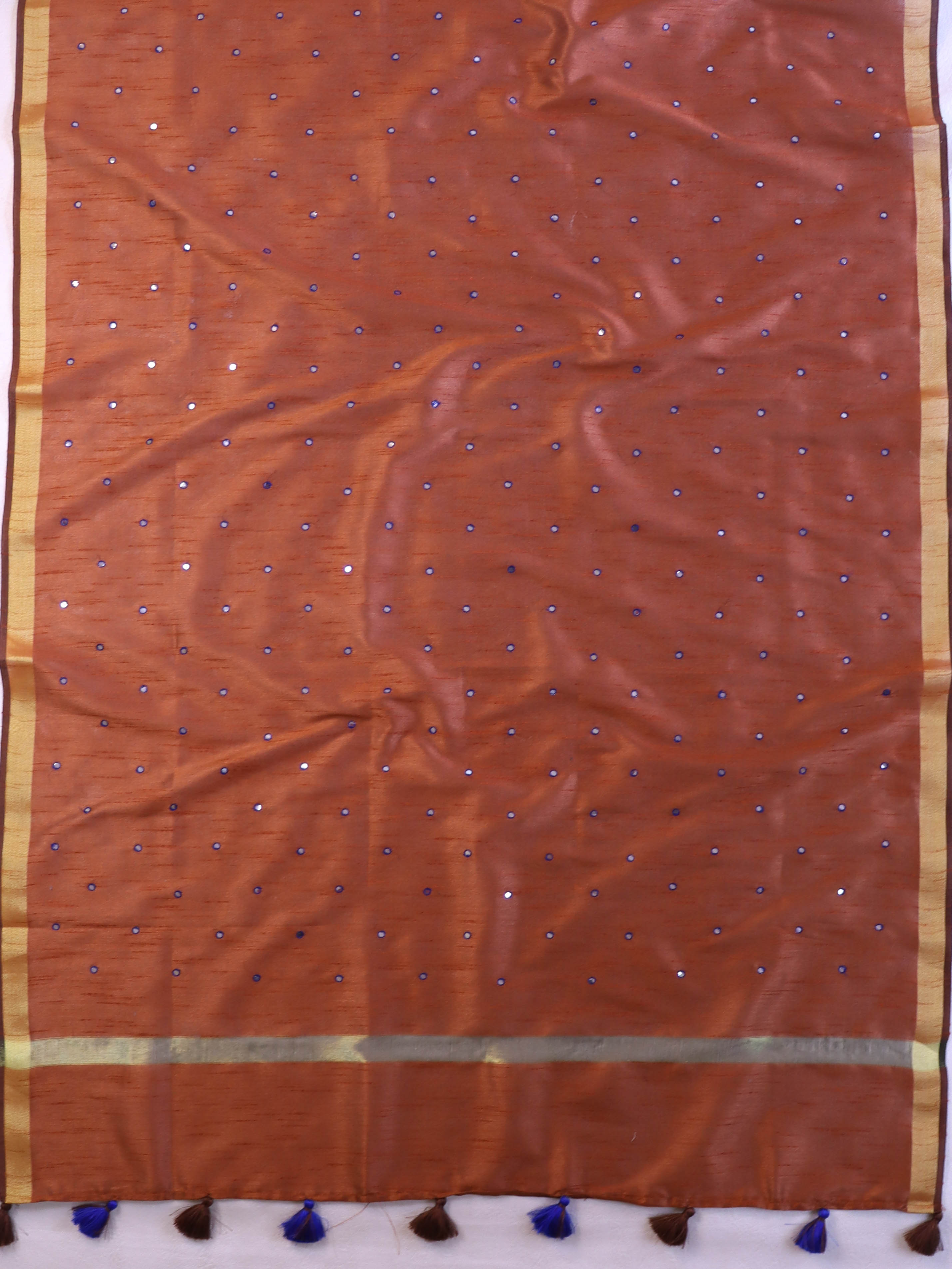 Banarasee Art Silk Dupatta With Hand-Embroidered Motifs-Brown