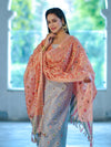 Banarasee Cotton Silk Zari Work Salwar Kameez Fabric With Jaal Design Dupatta Set-Pastel Blue & Dark Peach