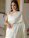 Banarasee Cotton Silk Floral Silver Zari Work Saree-White