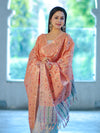 Banarasee Cotton Silk Zari Work Salwar Kameez Fabric With Jaal Design Dupatta Set-Pastel Blue & Dark Peach