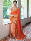 Banarasee Dual Color Pure Linen Saree With Zari Border & Lace-Orange(Dual Tone)