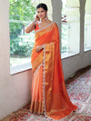 Banarasee Dual Color Pure Linen Saree With Zari Border & Lace-Orange(Dual Tone)