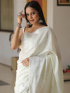 Banarasee Cotton Silk Floral Silver Zari Work Saree-White