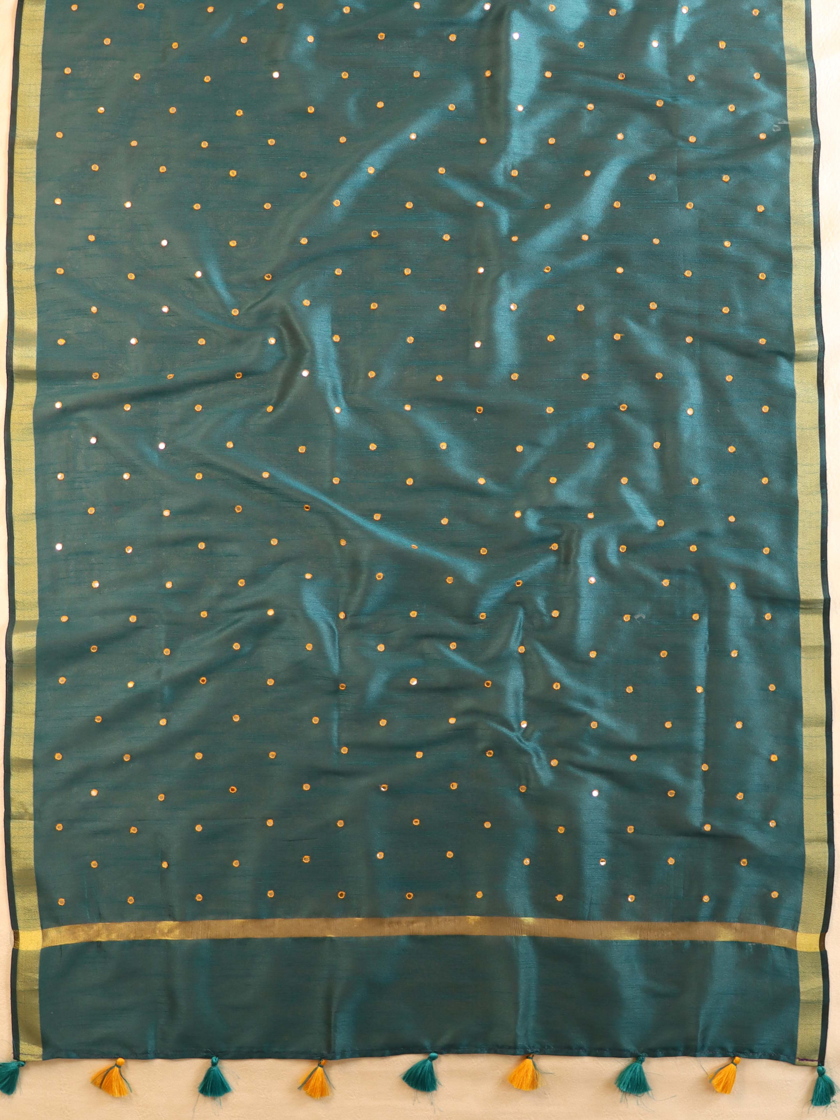 Banarasee Art Silk Dupatta With Hand-Embroidered Motifs-Green
