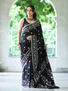 Banarasee Handloom Semi Silk Saree With Resham Geometric Design & Border-Black