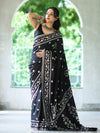 Banarasee Handloom Semi Silk Saree With Resham Geometric Design & Border-Black