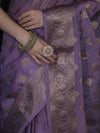 Banarasee Handwoven Georgette Saree With Antique Zari Buta Design & Floral Border-Mauve