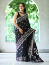 Banarasee Handloom Semi Silk Saree With Resham Geometric Design & Border-Black