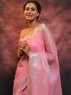 Banarasee Linen Tissue Silver Zari Work Saree-Pink