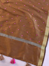 Banarasee Art Silk Dupatta With Hand-Embroidered Motifs-Brown
