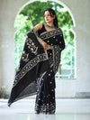 Banarasee Handloom Semi Silk Saree With Resham Geometric Design & Border-Black