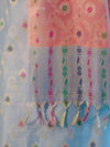Banarasee Cotton Silk Zari Work Salwar Kameez Fabric With Jaal Design Dupatta Set-Pastel Blue & Dark Peach