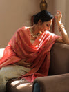 Banarasee Chanderi Cotton Salwar Kameez Fabric With Antique Zari & Contrast Dupatta-Green & Peach
