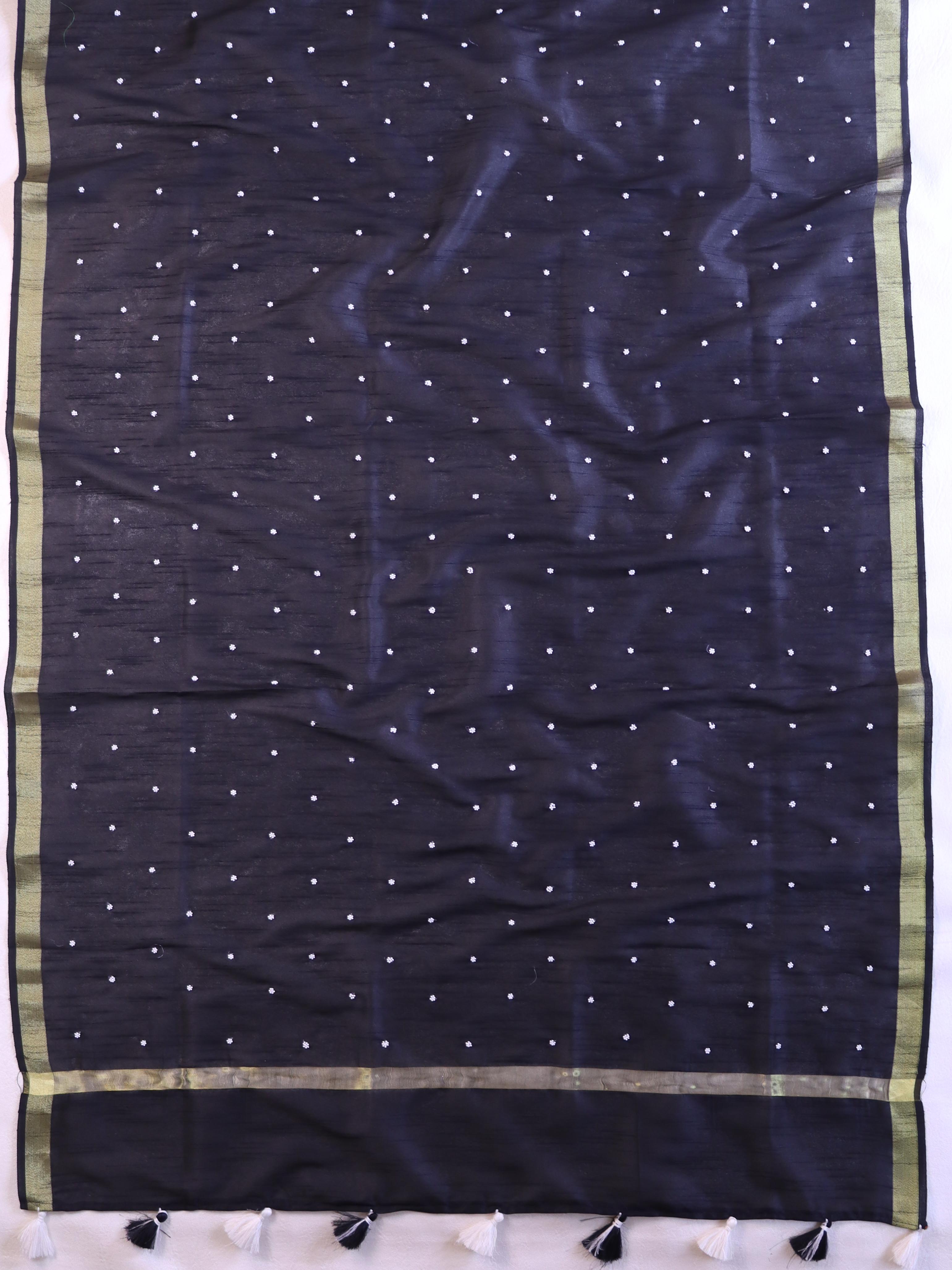 Banarasee Art Silk Dupatta With Hand-Embroidered Motifs-Black