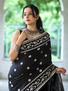 Banarasee Handloom Semi Silk Saree With Resham Geometric Design & Border-Black