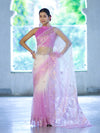 Banarasee Dual Color Organza Mix Saree With Resham & Zari Work-Pink & Off White