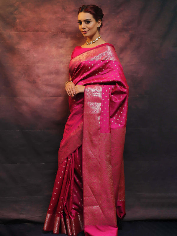 Banarasee Handwoven Semi Silk Saree With Zari Work-Pink