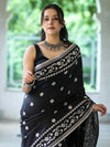 Banarasee Handloom Semi Silk Saree With Resham Geometric Design & Border-Black