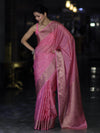 Banarasee Handloom Semi Silk Saree With Antique Zari Buti Design & Floral Border-Light Pink