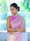 Banarasee Dual Color Organza Mix Saree With Resham & Zari Work-Pink & Off White