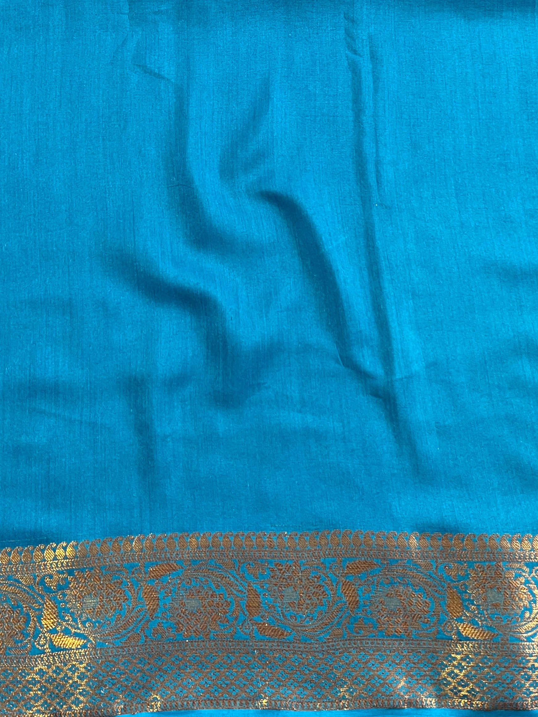 Banarasee Pure Handloom Muga Silk Saree With Zari & Gold Weaving-Blue