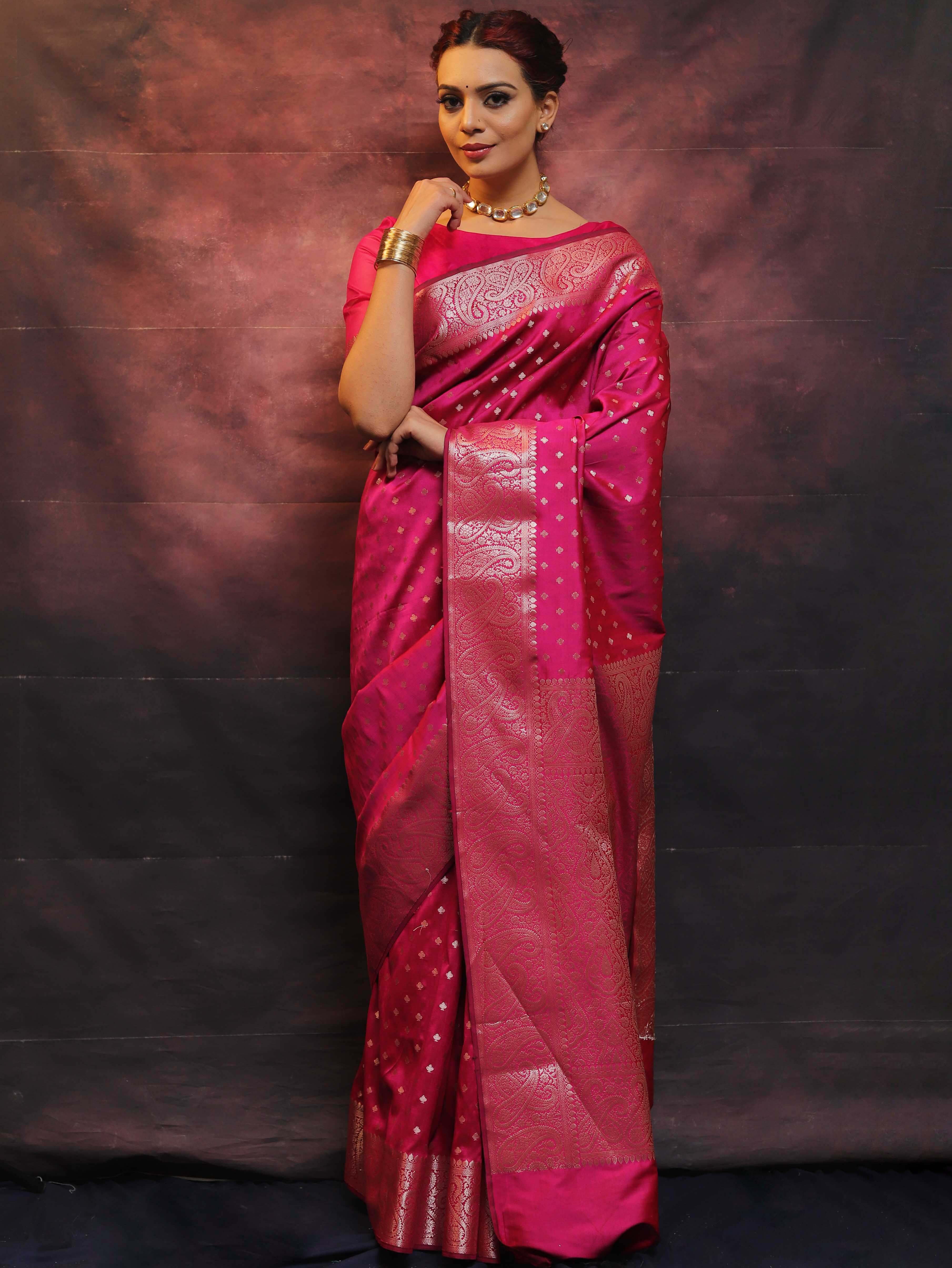 Banarasee Handwoven Semi Silk Saree With Zari Work-Pink