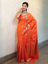 Banarasee Pure Chiniya Silk Saree With Zari Buti Work & Border-Orange