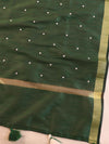 Banarasee Art Silk Dupatta With Hand-Embroidered Motifs-Green