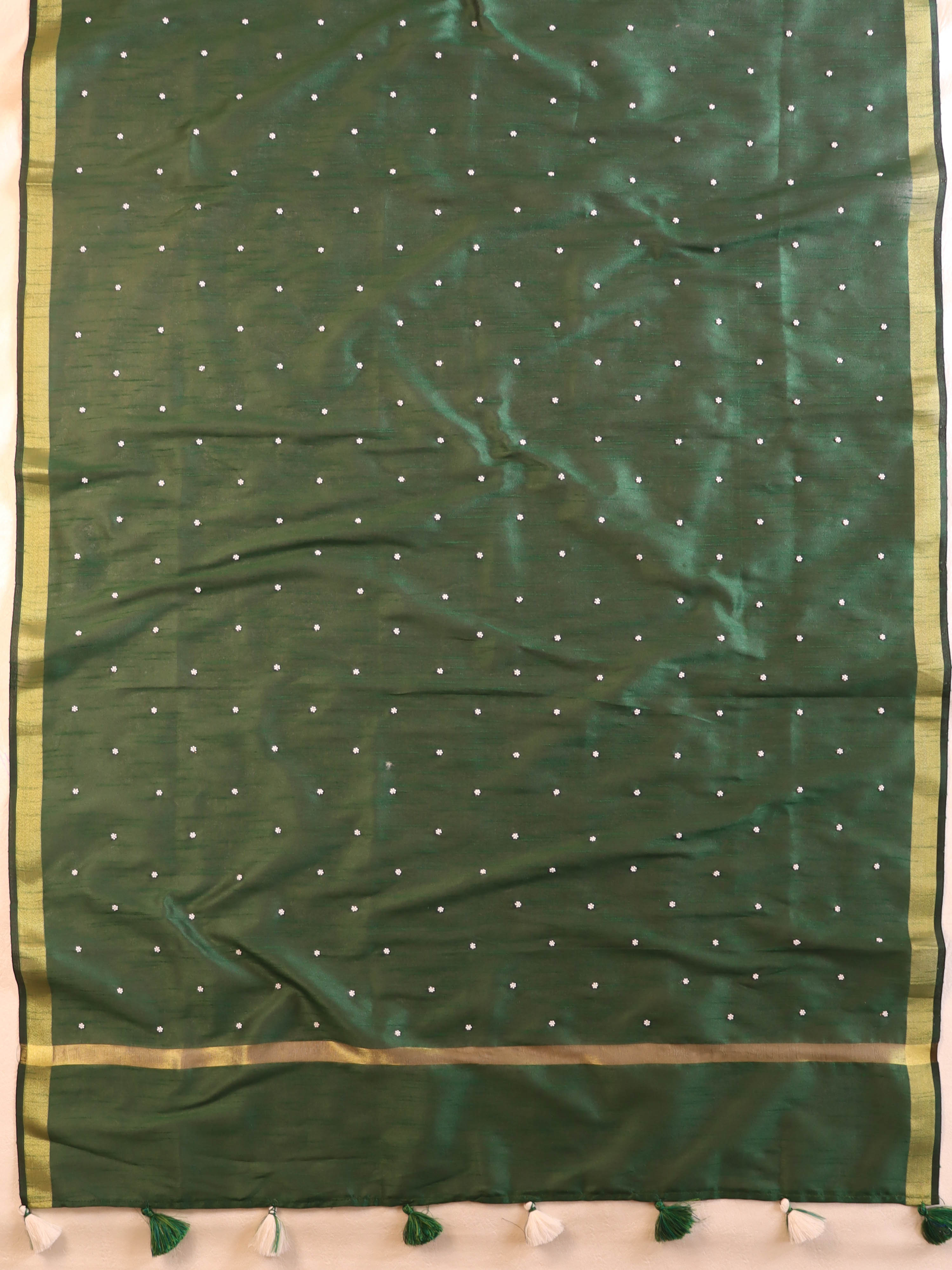 Banarasee Art Silk Dupatta With Hand-Embroidered Motifs-Green