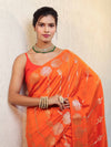 Banarasee Pure Chiniya Silk Saree With Zari Buti Work & Border-Orange