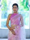 Banarasee Dual Color Organza Mix Saree With Resham & Zari Work-Pink & Off White