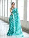 Bhagalpur Handloom Pure Linen Cotton Zig-Zag Pattern Saree-Turquoise Green