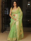 Banarasee Organza Saree With Zari Buta Design-Light Green