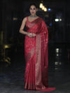 Banarasee Handloom Semi Silk Saree With Antique Zari Buta Design & Floral Border-Pink