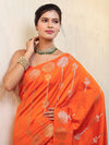 Banarasee Pure Chiniya Silk Saree With Zari Buti Work & Border-Orange