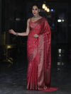 Banarasee Handloom Semi Silk Saree With Antique Zari Buta Design & Floral Border-Pink