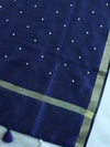 Banarasee Art Silk Dupatta With Hand-Embroidered Motifs-Blue