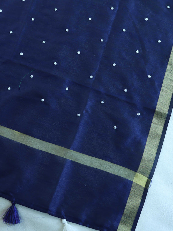 Banarasee Art Silk Dupatta With Hand-Embroidered Motifs-Blue