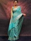 Banarasee Faux Georgette Saree With Sliver Zari & Resham Jaal Work-Sea Green