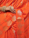 Banarasee Pure Chiniya Silk Saree With Zari Buti Work & Border-Orange