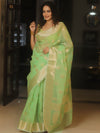 Banarasee Organza Saree With Zari Buta Design-Light Green