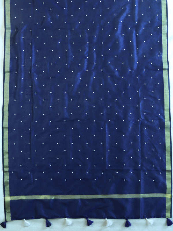 Banarasee Art Silk Dupatta With Hand-Embroidered Motifs-Blue