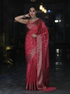 Banarasee Handloom Semi Silk Saree With Antique Zari Buta Design & Floral Border-Pink
