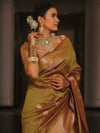 Banarasee Handwoven Dual Tone Semi Silk Saree With Zari Buti-Olive Green
