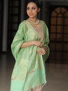 Banarasee Chanderi Cotton Salwar Kameez Fabric With Antique Zari & Contrast Dupatta-Mauve & Green